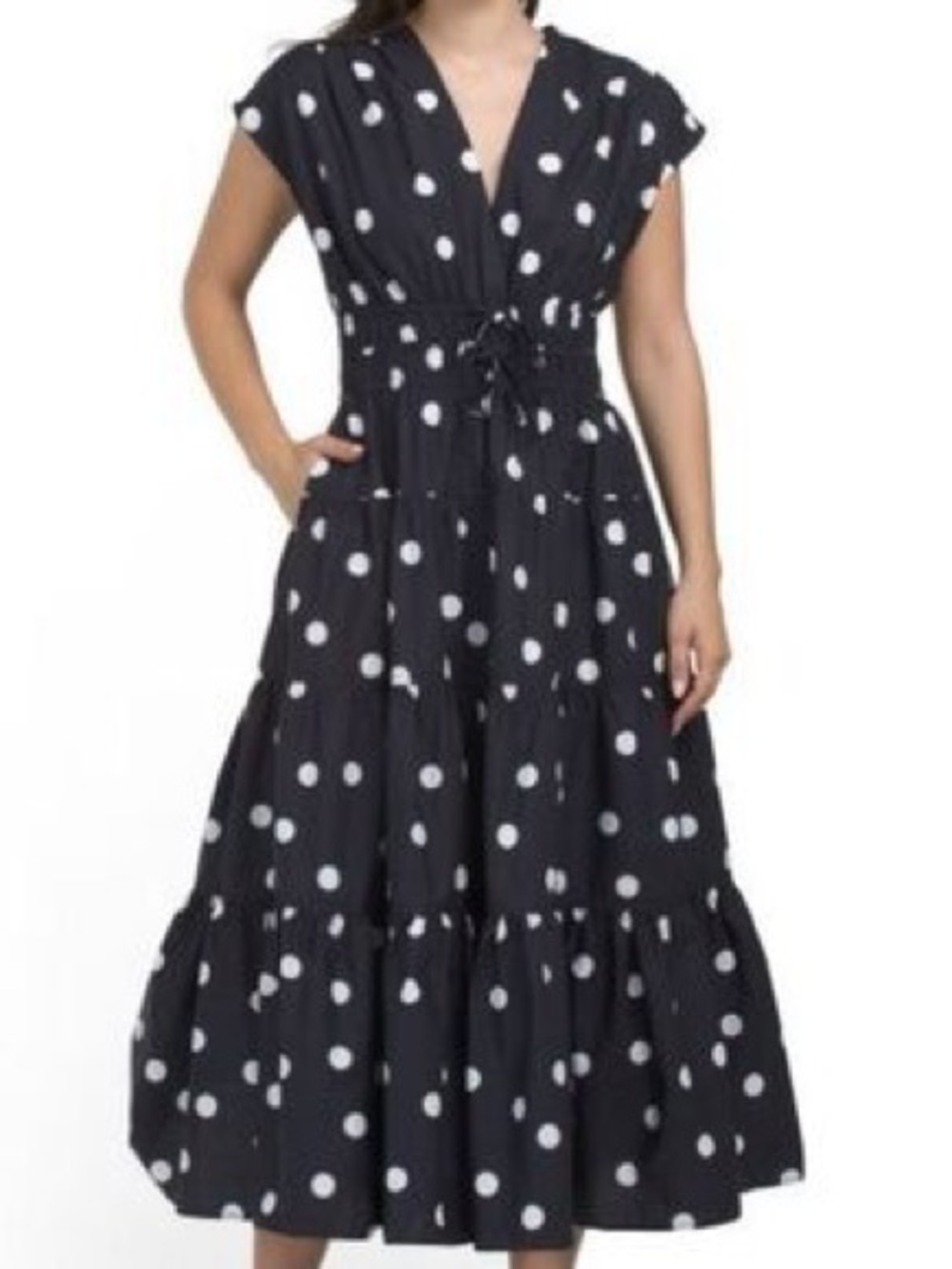 Black and White Polka Dot Midi Dress with Tie Waist